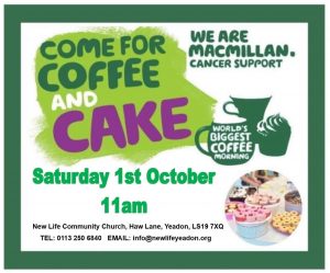 Coffee Morning - 11am Saturday 1st October 2022