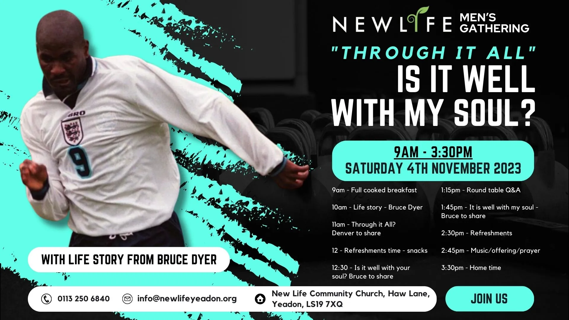 Men's Gathering: "Through it all" Is it well with my soul? 9am - 3:30pm Saturday 4th November 2023